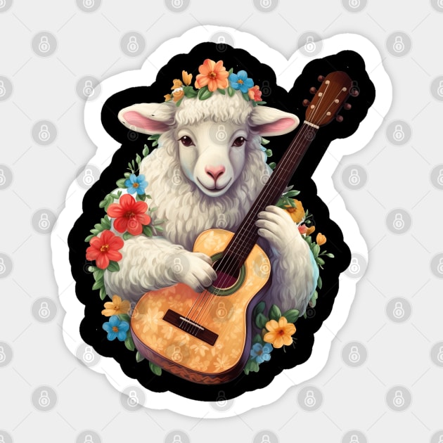 Cute Cottagecore Aesthetic  Sheep Guitar Lover Sticker by EVCO Smo